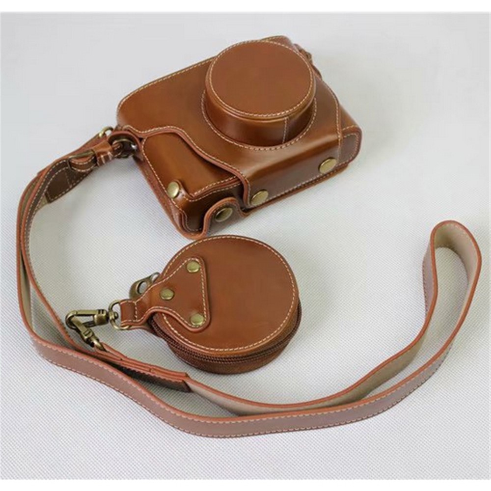 PU Leather Camera Protection Cover Bag + Strap + Camera Lens Bag for Fujifilm X100F - Brown-1