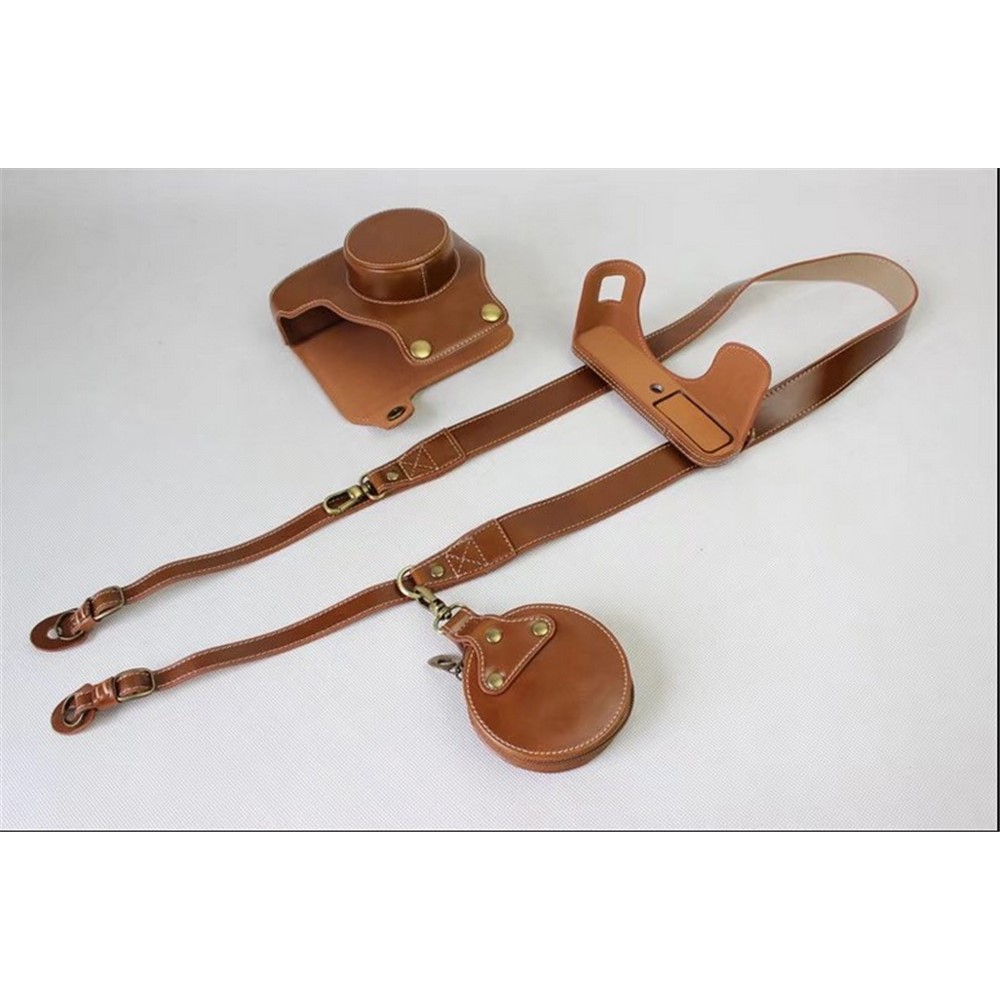 PU Leather Camera Protection Cover Bag + Strap + Camera Lens Bag for Fujifilm X100F - Brown-12