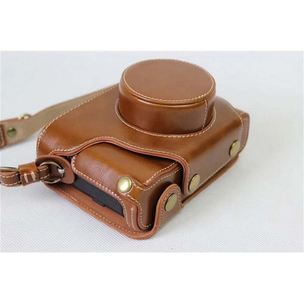 PU Leather Camera Protection Cover Bag + Strap + Camera Lens Bag for Fujifilm X100F - Brown-3