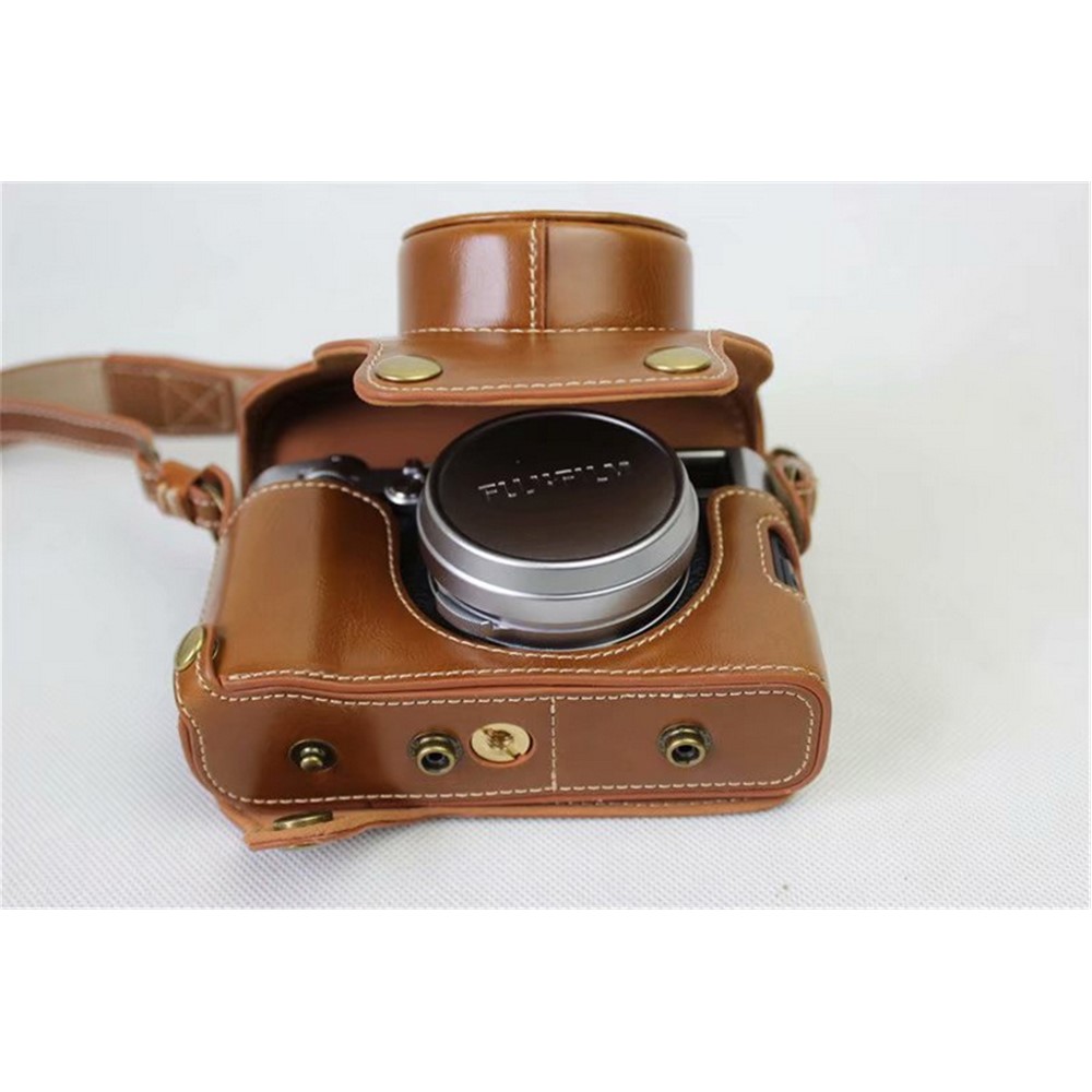 PU Leather Camera Protection Cover Bag + Strap + Camera Lens Bag for Fujifilm X100F - Brown-5