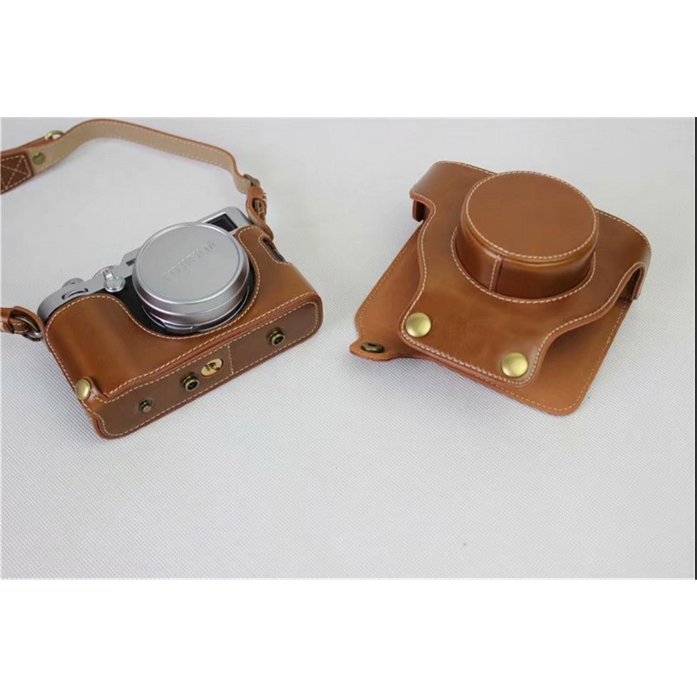 PU Leather Camera Protection Cover Bag + Strap + Camera Lens Bag for Fujifilm X100F - Brown-6