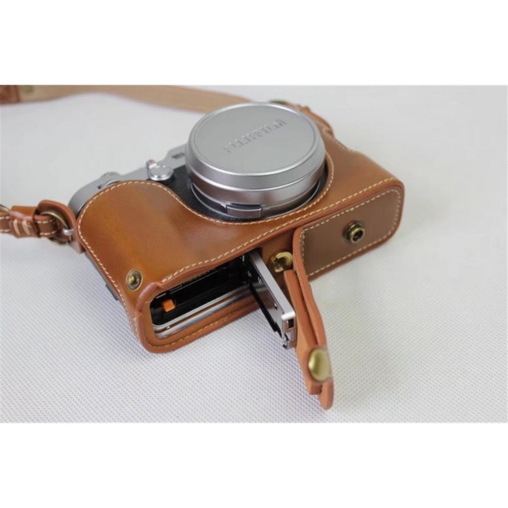 PU Leather Camera Protection Cover Bag + Strap + Camera Lens Bag for Fujifilm X100F - Brown-7