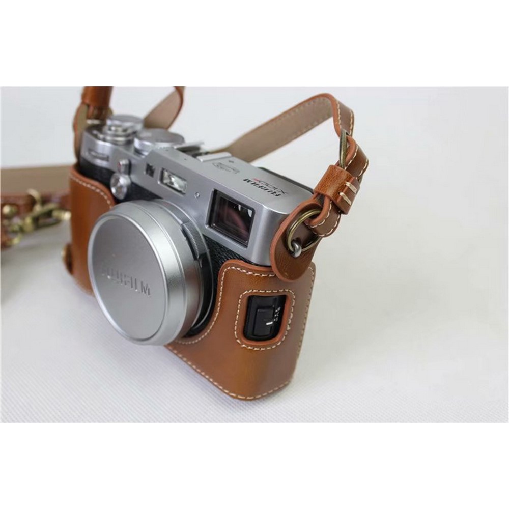 PU Leather Camera Protection Cover Bag + Strap + Camera Lens Bag for Fujifilm X100F - Brown-9