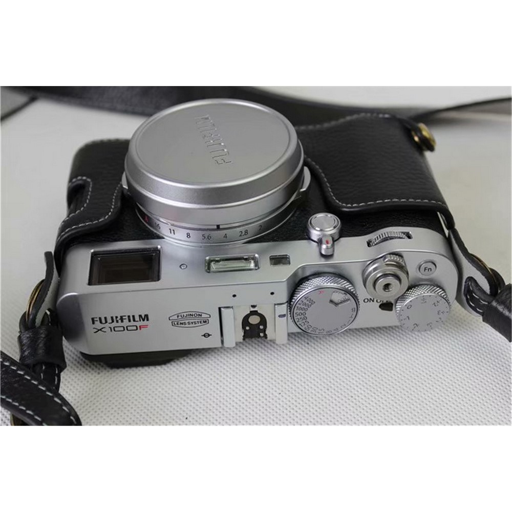 Genuine Leather Camera Protective Case Bag + Strap + Camera Lens Bag for Fujifilm X100F - Black-10