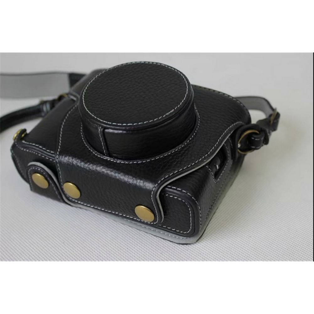 Genuine Leather Camera Protective Case Bag + Strap + Camera Lens Bag for Fujifilm X100F - Black-3