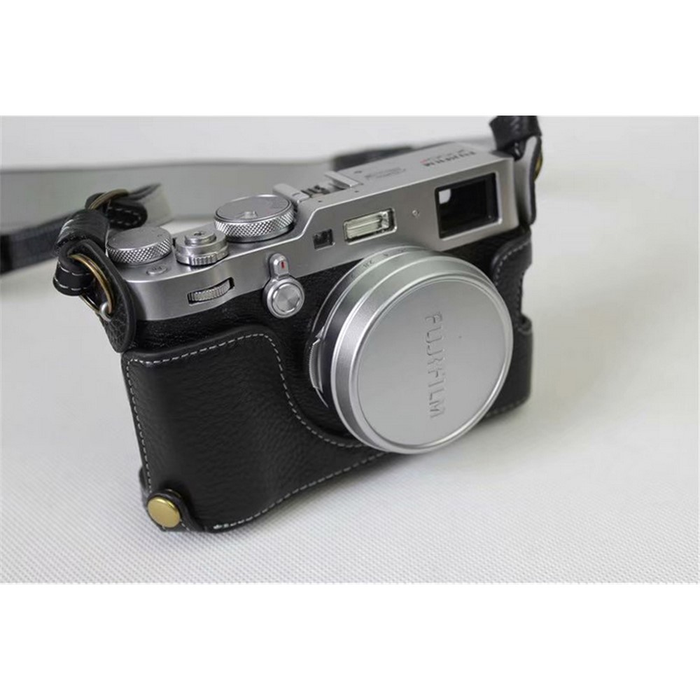 Genuine Leather Camera Protective Case Bag + Strap + Camera Lens Bag for Fujifilm X100F - Black-6