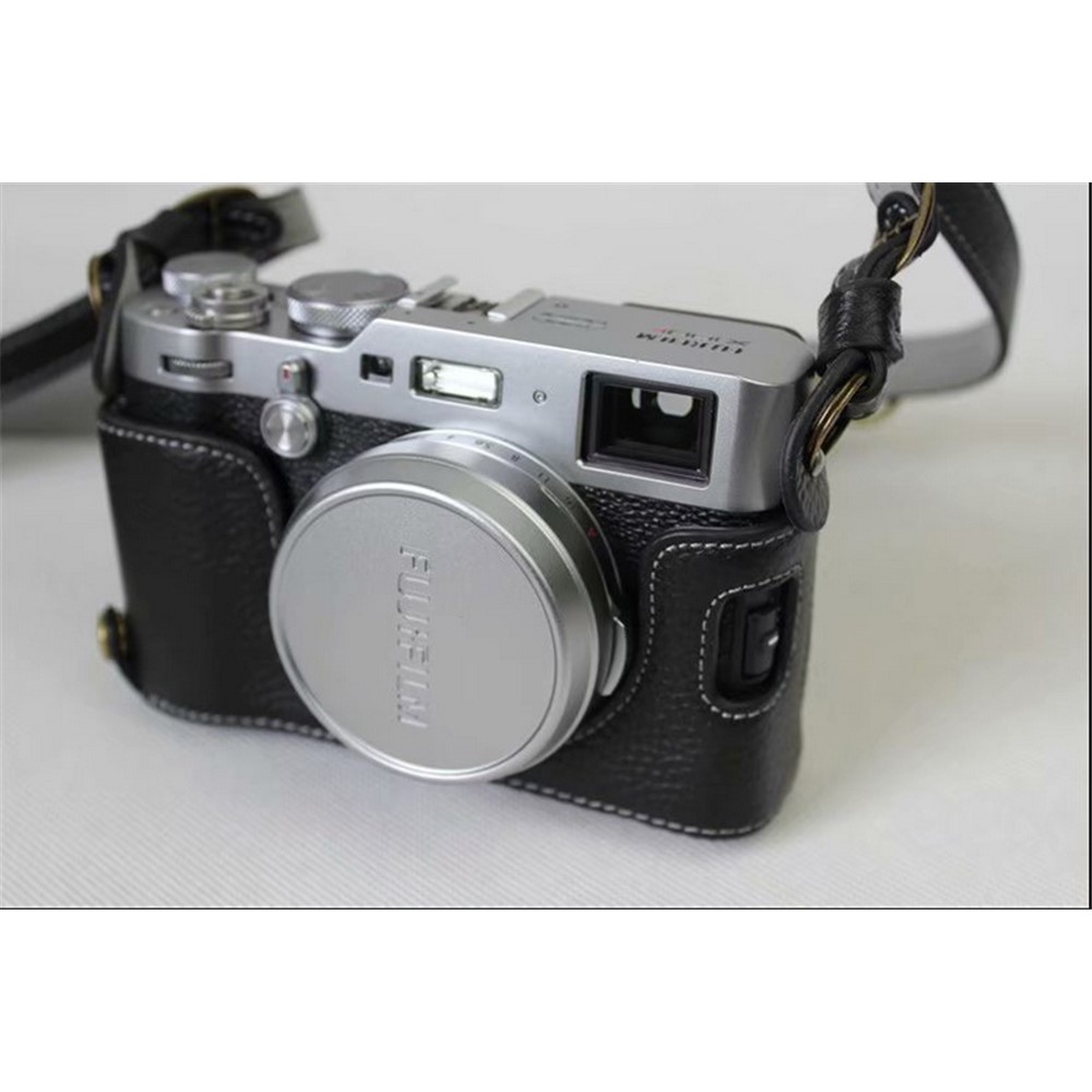 Genuine Leather Camera Protective Case Bag + Strap + Camera Lens Bag for Fujifilm X100F - Black-7