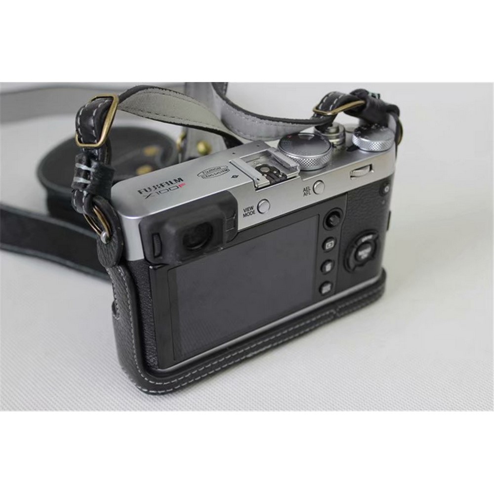 Genuine Leather Camera Protective Case Bag + Strap + Camera Lens Bag for Fujifilm X100F - Black-9