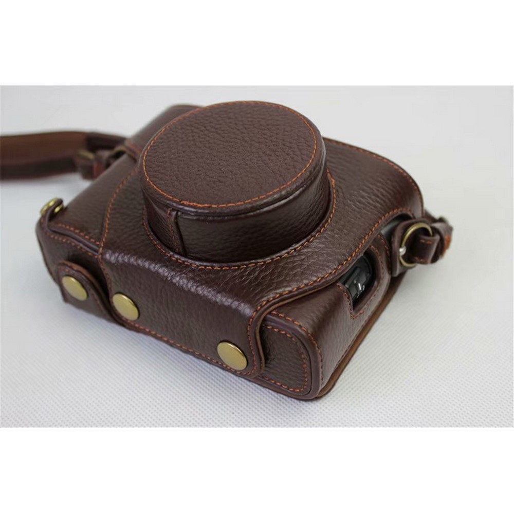 Genuine Leather Camera Protection Cover Shell + Strap + Camera Lens Bag for Fujifilm X100F - Coffee-3