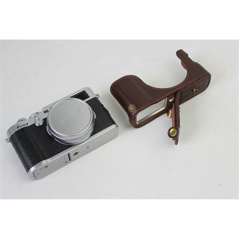 Genuine Leather Camera Protection Cover Shell + Strap + Camera Lens Bag for Fujifilm X100F - Coffee-9