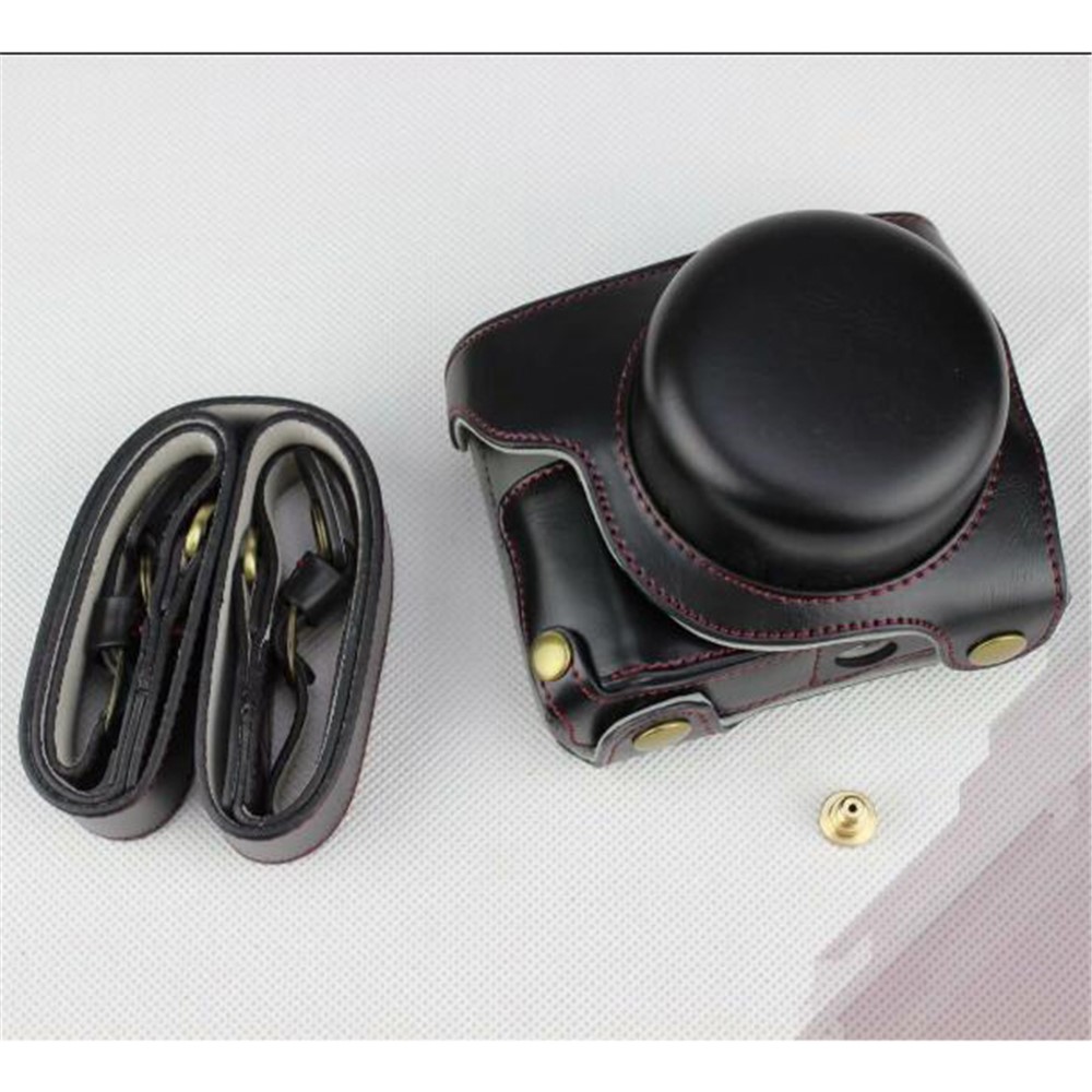 Black - Detachable Base PU Leather Camera Protective Case + Strap for Panasonic GF10-1