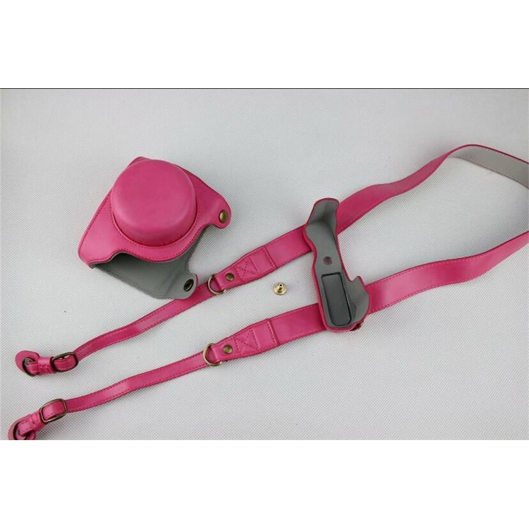 Rose - Detachable Base PU Leather Camera Protective Bag + Strap for Panasonic GF10-2
