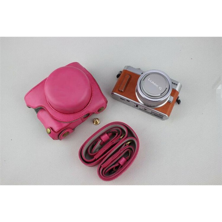 Rose - Detachable Base PU Leather Camera Protective Bag + Strap for Panasonic GF10-3