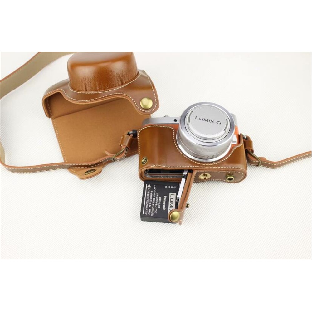 Brown - Detachable Base PU Leather Camera Bag Case + Strap for Panasonic GF10-9