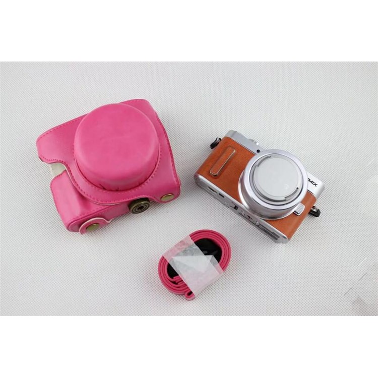 Rose - PU Leather Camera Protective Cover + Strap for Panasonic GF7/GF8/GF9/GF10-2