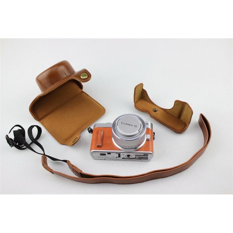 Brown - PU Leather Camera Protection Pouch + Strap for Panasonic GF7/GF8/GF9/GF10-3