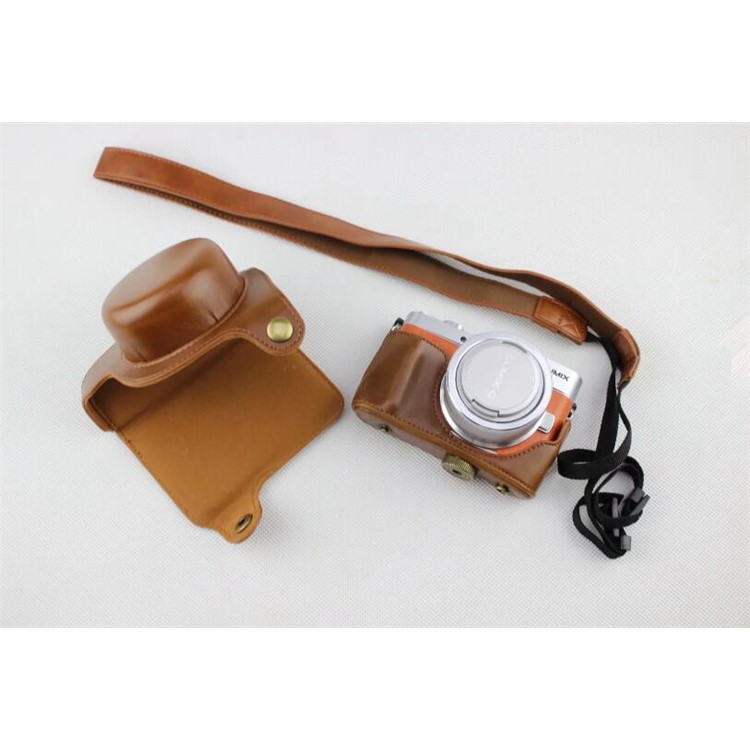 Brown - PU Leather Camera Protection Pouch + Strap for Panasonic GF7/GF8/GF9/GF10-7
