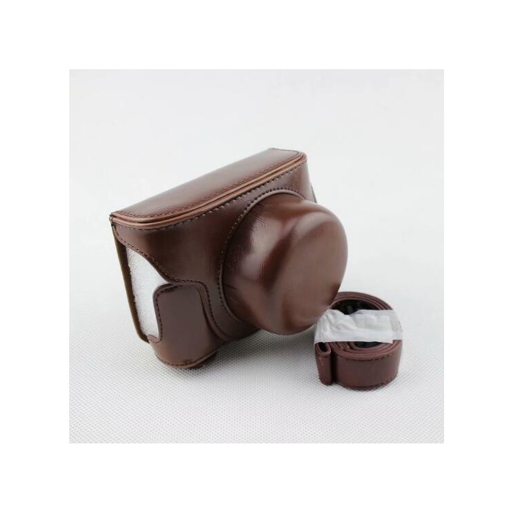Coffee - PU Leather Camera Protection Bag Case + Strap for Panasonic GF7/GF8/GF9/GF10-1