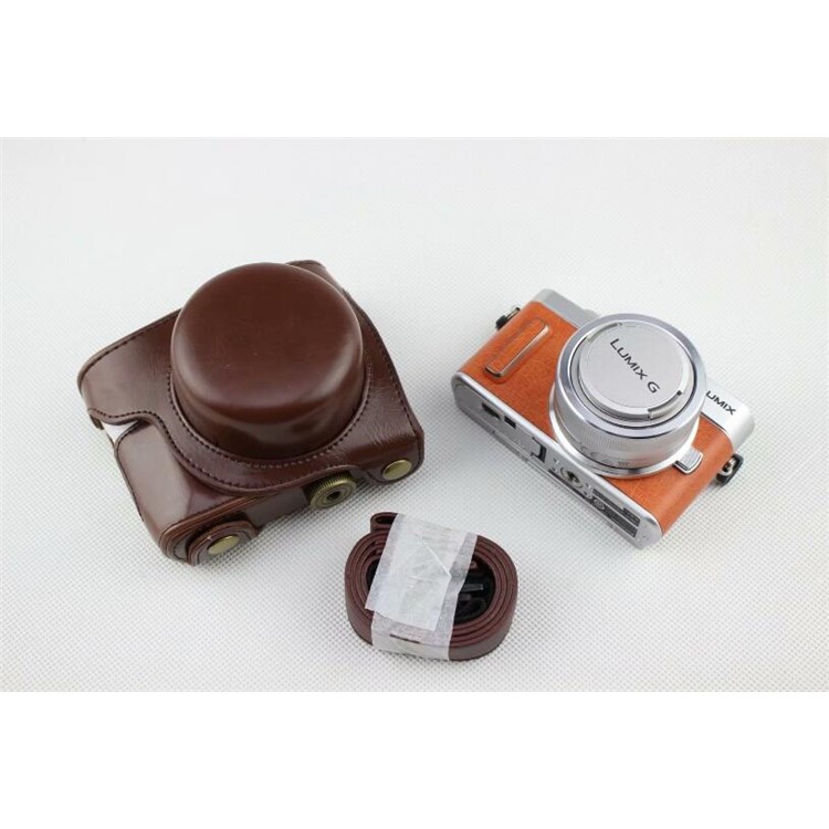 Coffee - PU Leather Camera Protection Bag Case + Strap for Panasonic GF7/GF8/GF9/GF10-2