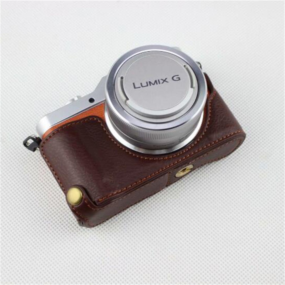 Coffee - Genuine Leather Half Camera Protective Cover Pouch for Panasonic GF7/GF8/GF9/GF10-1