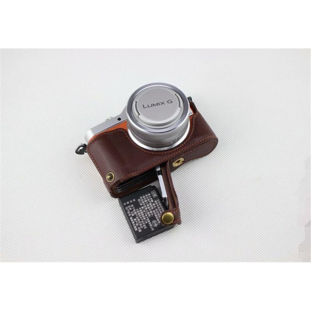 Coffee - Genuine Leather Half Camera Protective Cover Pouch for Panasonic GF7/GF8/GF9/GF10-3