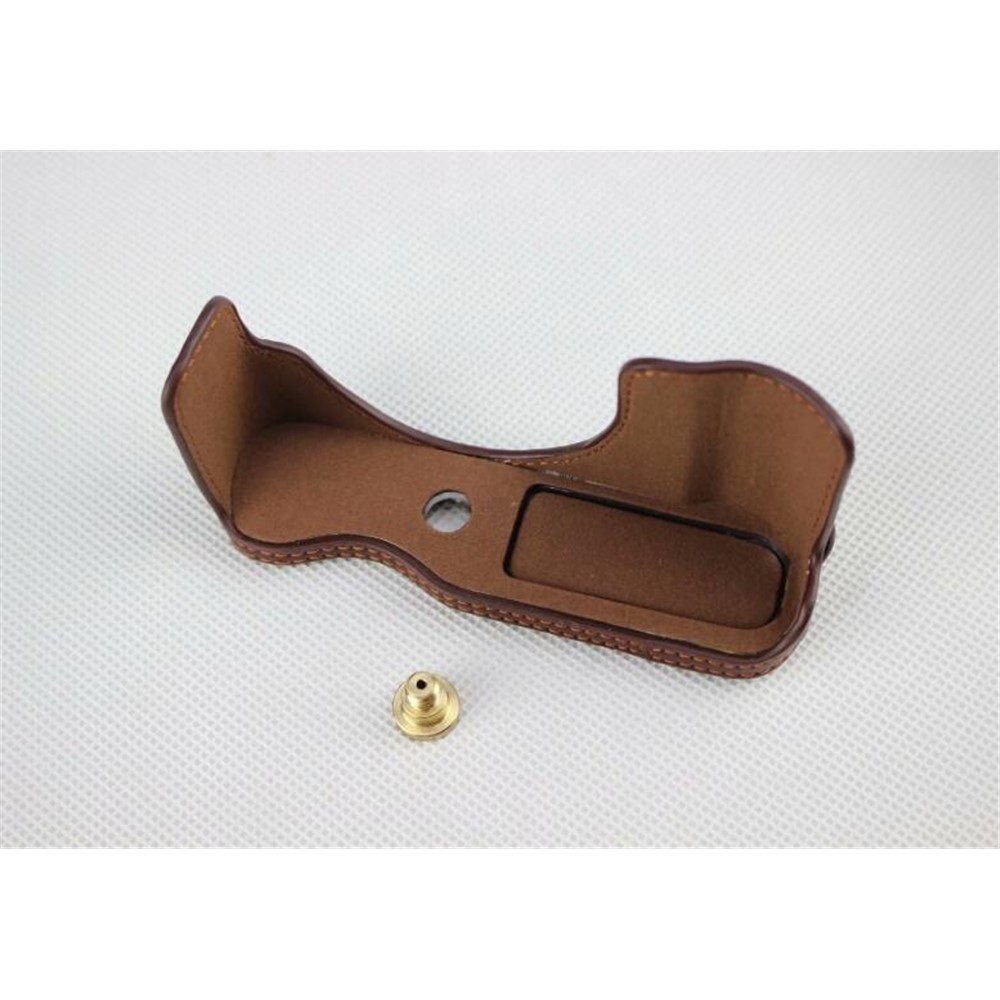 Coffee - Genuine Leather Half Camera Protective Cover Pouch for Panasonic GF7/GF8/GF9/GF10-4