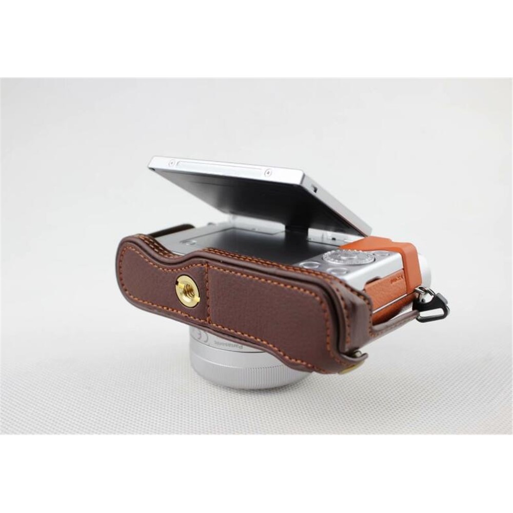 Coffee - Genuine Leather Half Camera Protective Cover Pouch for Panasonic GF7/GF8/GF9/GF10-5
