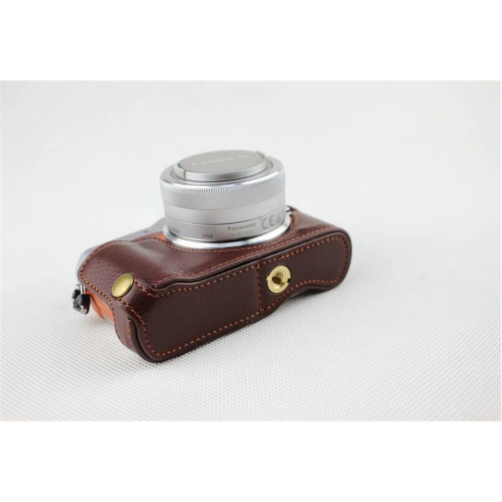 Coffee - Genuine Leather Half Camera Protective Cover Pouch for Panasonic GF7/GF8/GF9/GF10-6