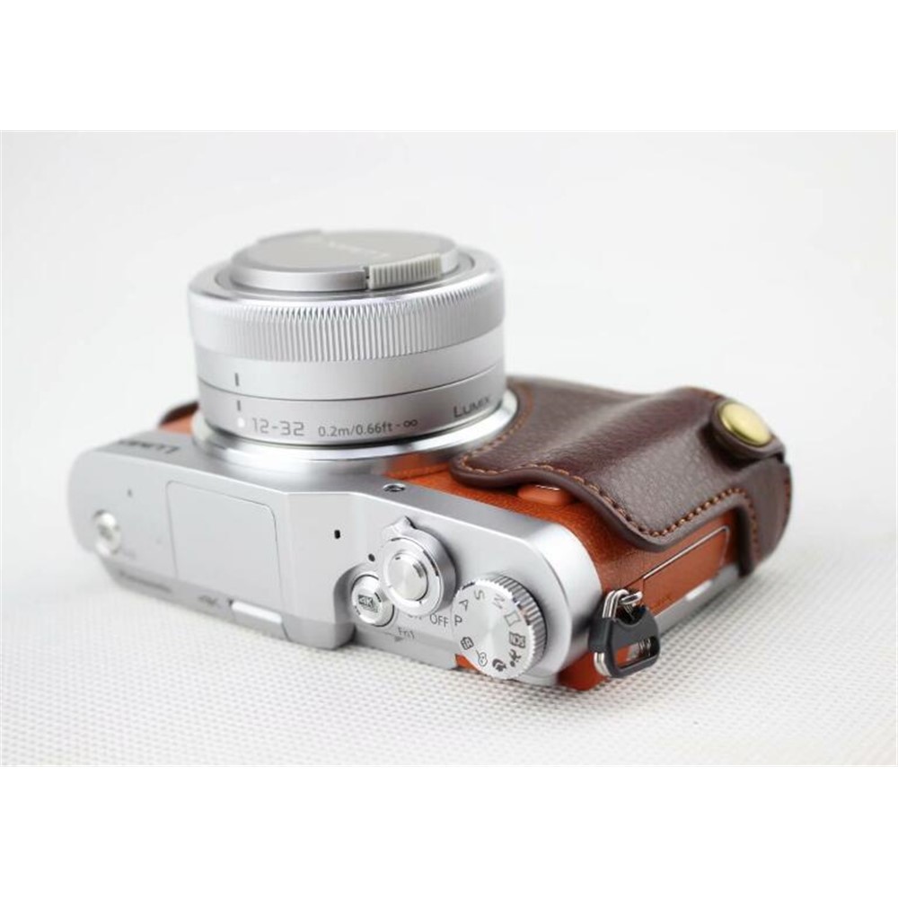 Coffee - Genuine Leather Half Camera Protective Cover Pouch for Panasonic GF7/GF8/GF9/GF10-7