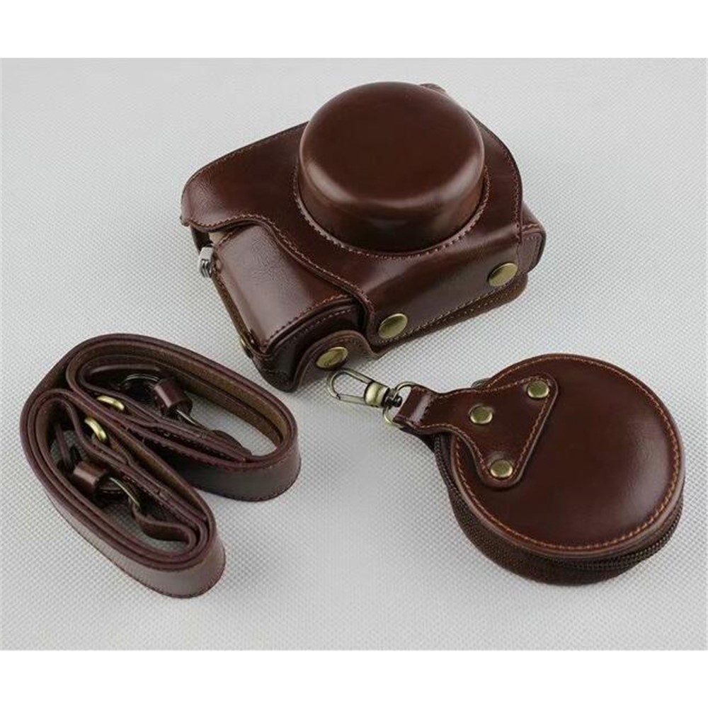 Coffee - PU Leather Half Camera Case Bag Protector for Olympus E-PL9 EPL9 Camera-1