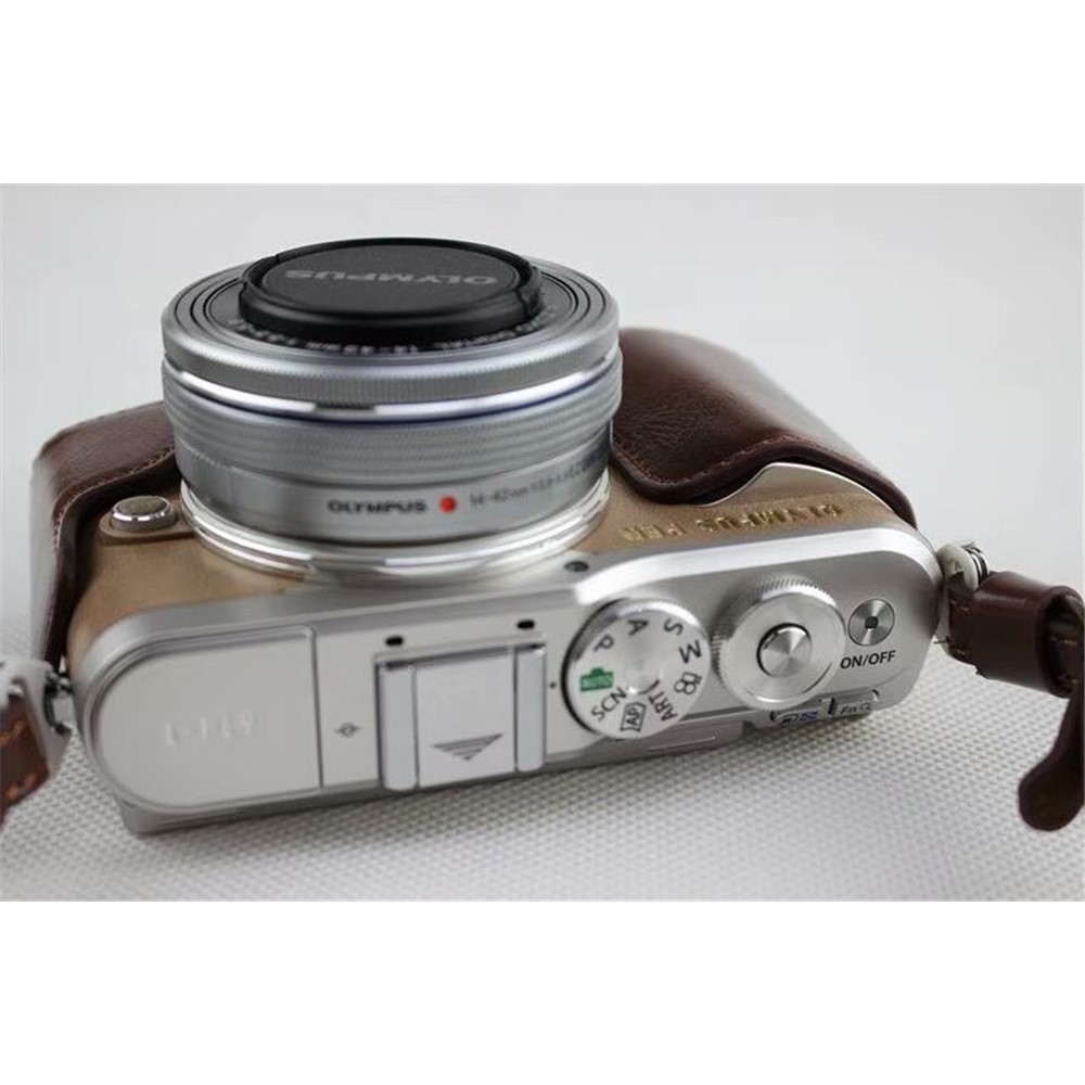 Coffee - PU Leather Half Camera Case Bag Protector for Olympus E-PL9 EPL9 Camera-17