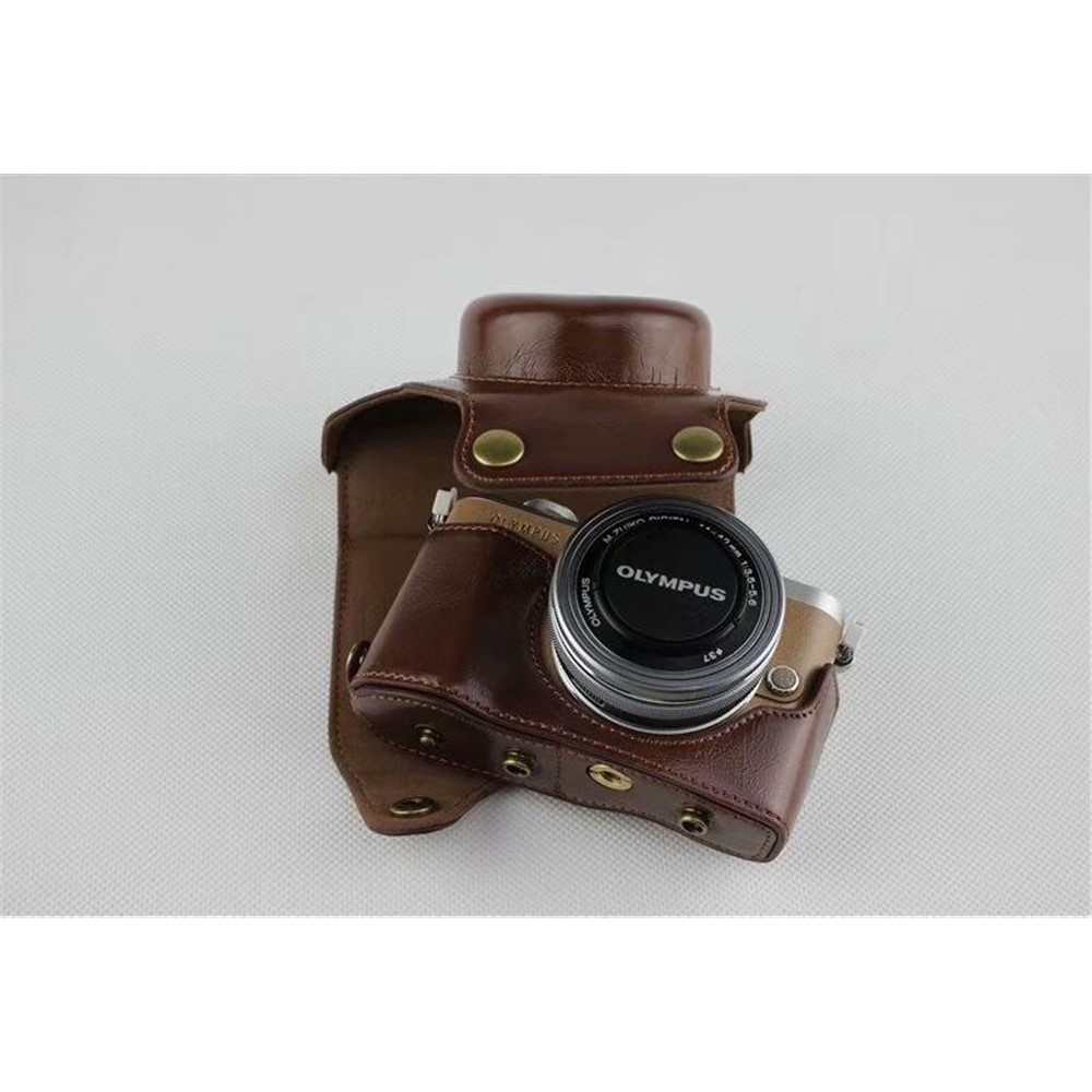 Coffee - PU Leather Half Camera Case Bag Protector for Olympus E-PL9 EPL9 Camera-22