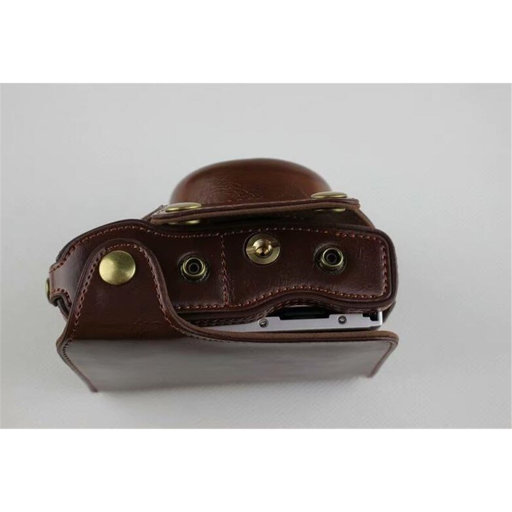 Coffee - PU Leather Half Camera Case Bag Protector for Olympus E-PL9 EPL9 Camera-24