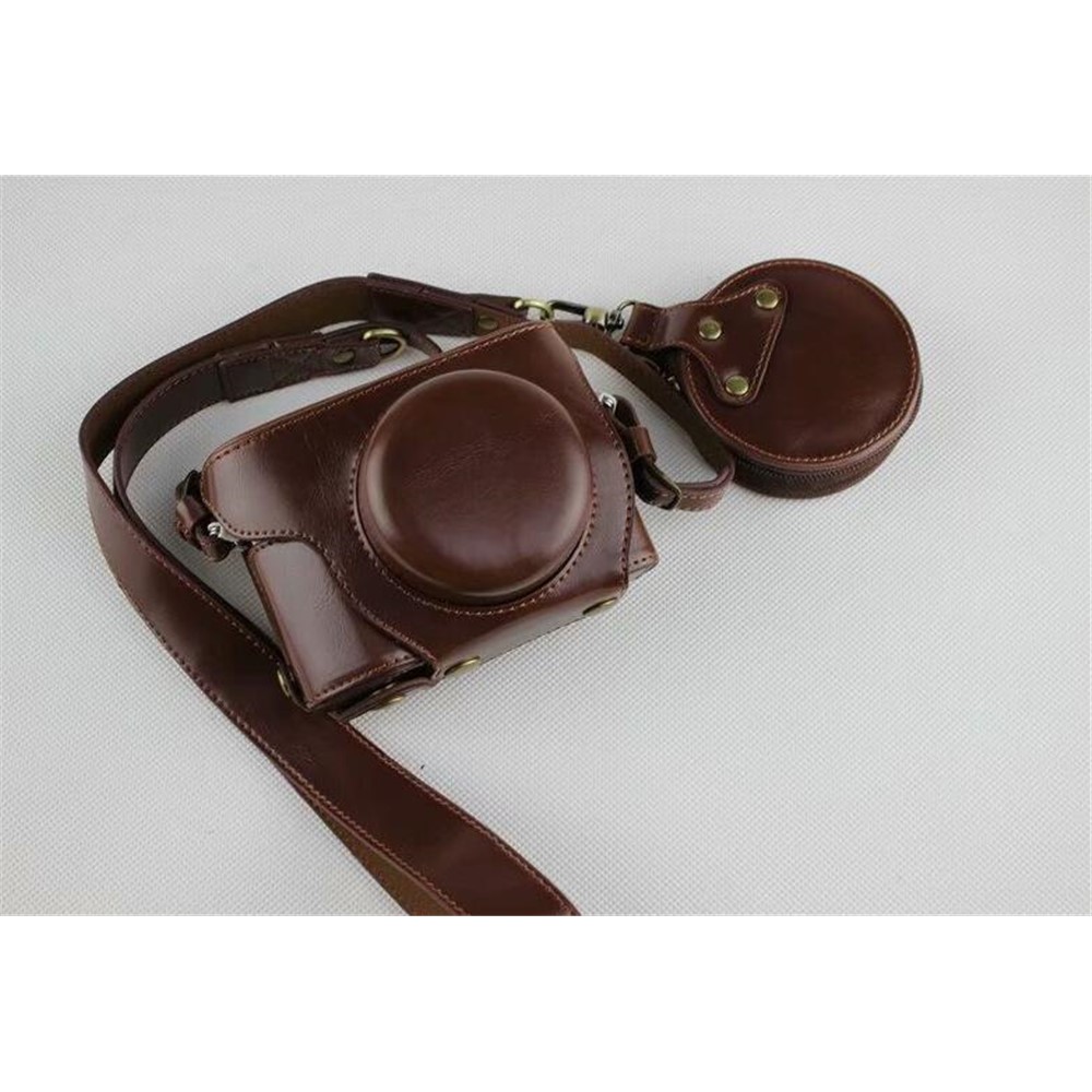 Coffee - PU Leather Half Camera Case Bag Protector for Olympus E-PL9 EPL9 Camera-3