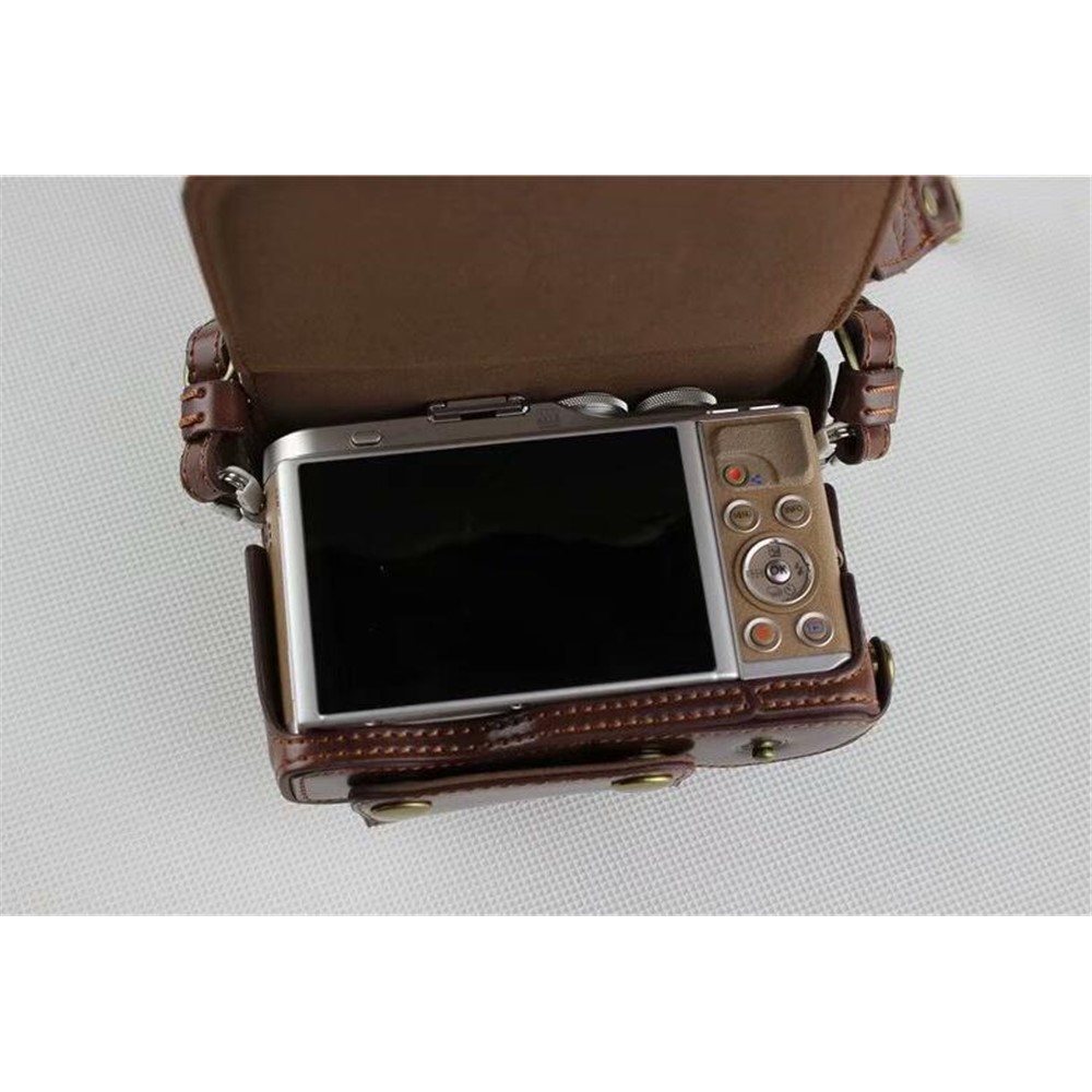Coffee - PU Leather Half Camera Case Bag Protector for Olympus E-PL9 EPL9 Camera-6