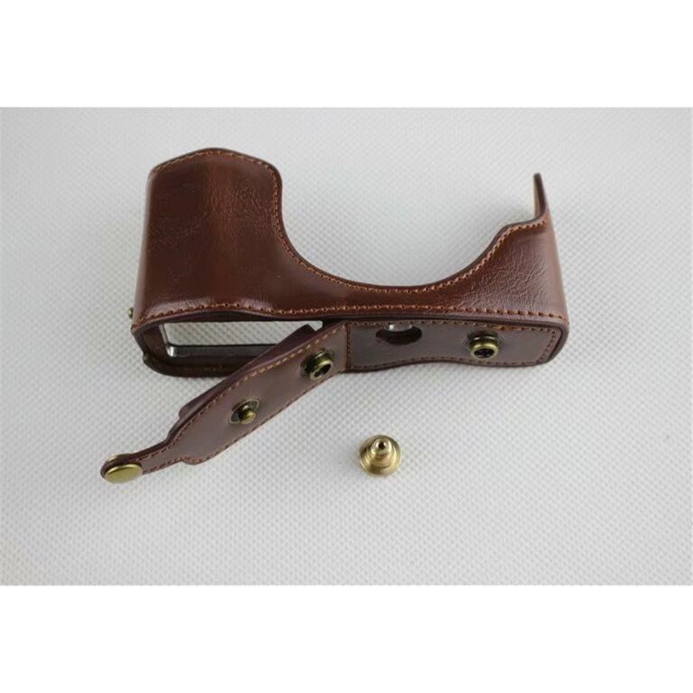 Coffee - PU Leather Half Camera Case Bag Protector for Olympus E-PL9 EPL9 Camera-8