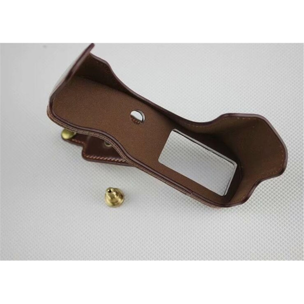 Coffee - PU Leather Half Camera Case Bag Protector for Olympus E-PL9 EPL9 Camera-9