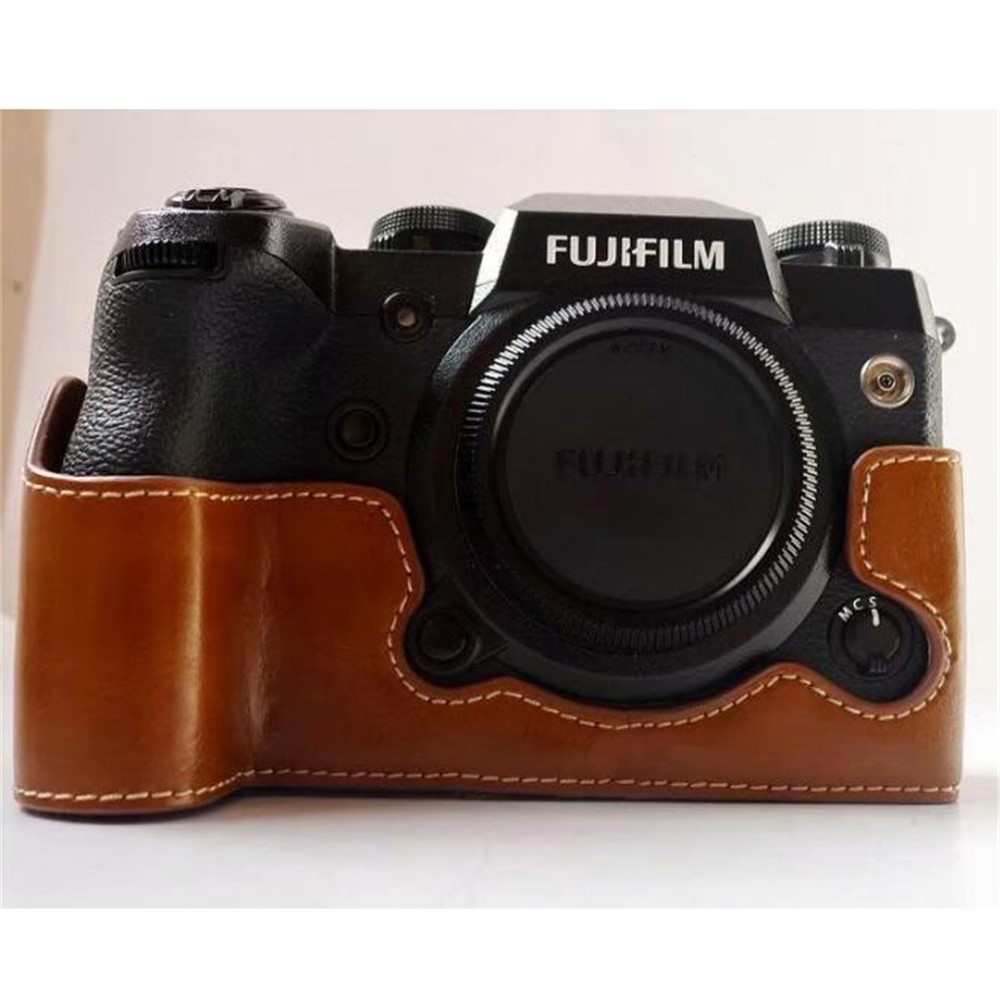 PU Cuero de la Cámara de Media Parte Inferior de la Cámara de Protección Para Fujifilm X-H1 - Marrón