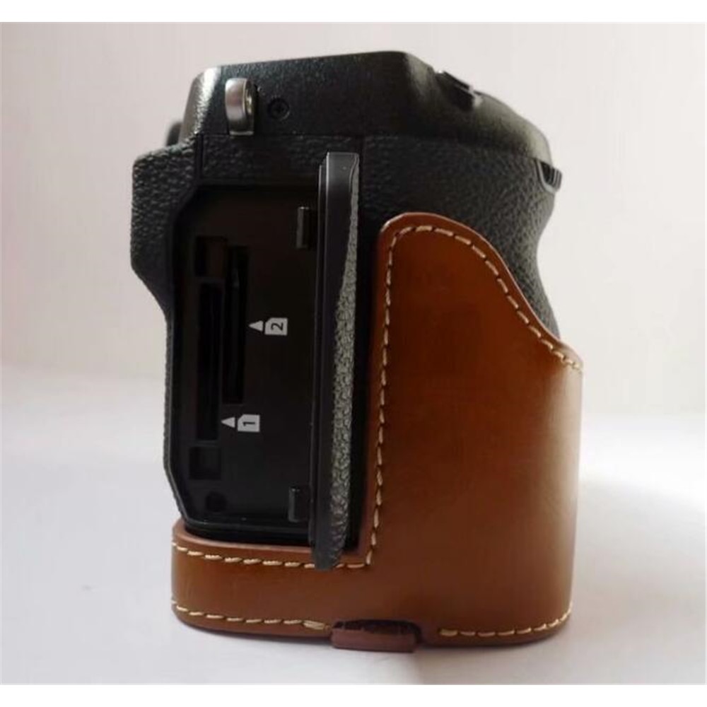 PU Leather Half Bottom Camera Protective Case for Fujifilm X-H1 - Brown-5