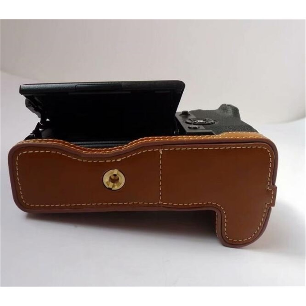 PU Leather Half Bottom Camera Protective Case for Fujifilm X-H1 - Brown-6