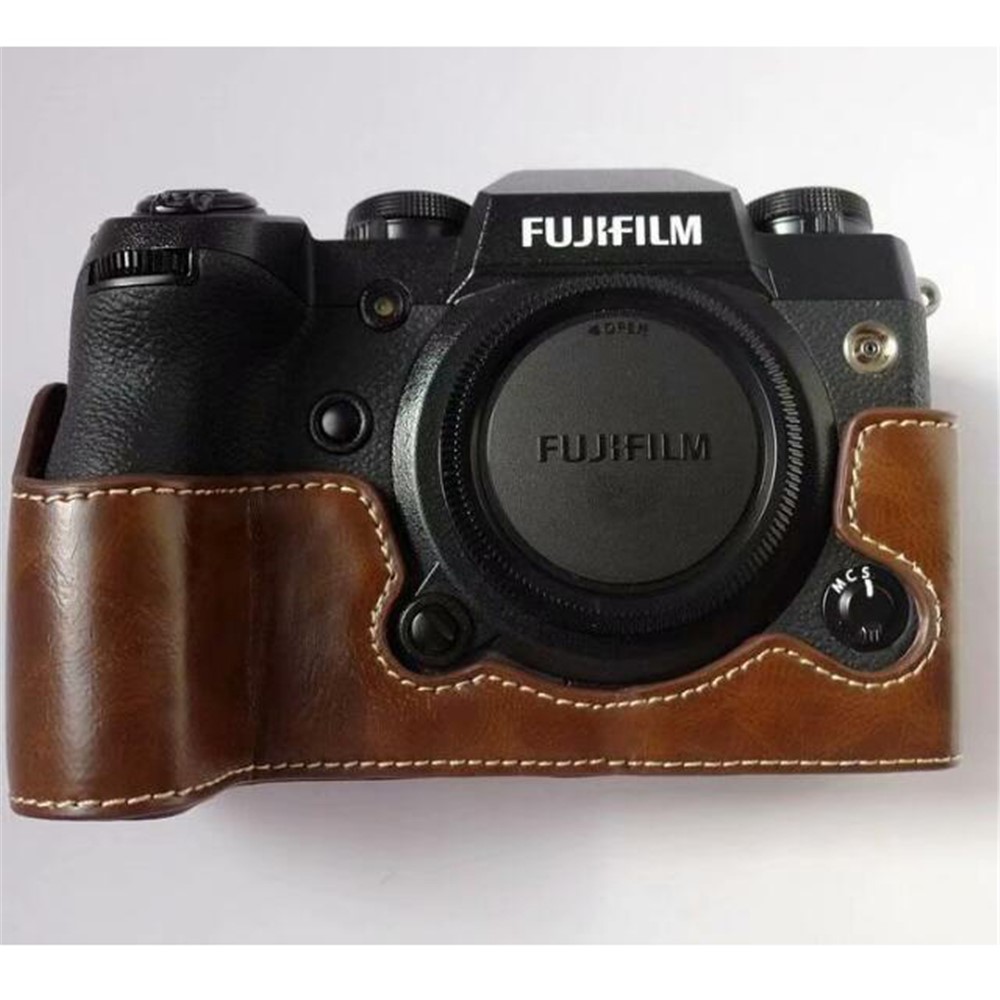 Pu кожаная камера наполовину нижняя чехол защитная оболочка для fujifilm x-h1 - кофе