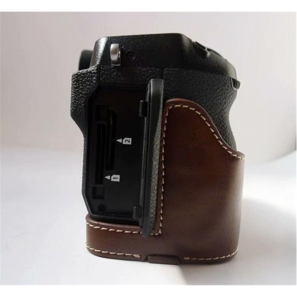 PU Leather Camera Half Bottom Case Protective Shell for Fujifilm X-H1 - Coffee-3