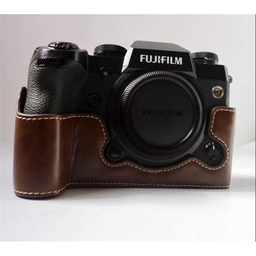 PU Leather Camera Half Bottom Case Protective Shell for Fujifilm X-H1 - Coffee-4