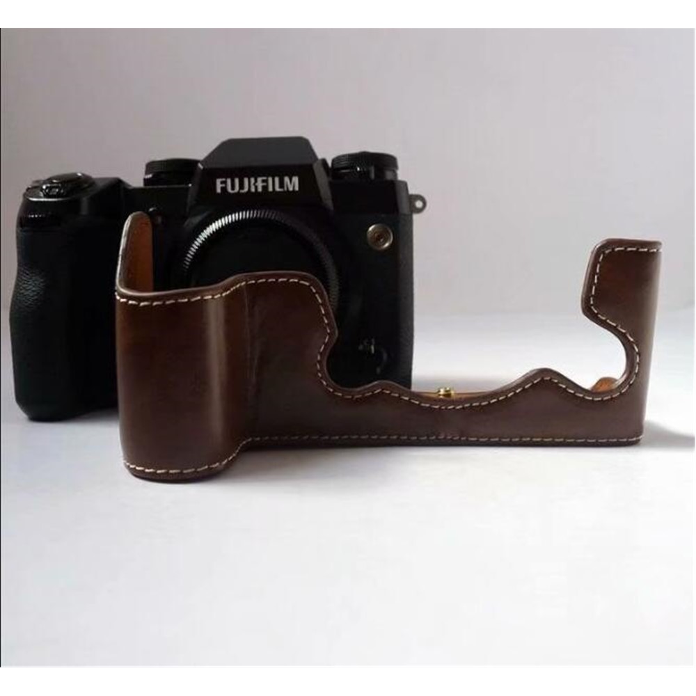 PU Leather Camera Half Bottom Case Protective Shell for Fujifilm X-H1 - Coffee-6