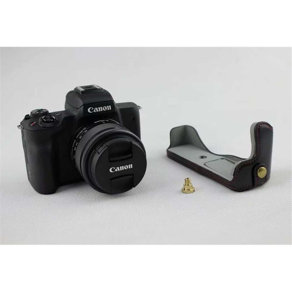 Camera PU Leather Half Case Bottom Shell for Canon EOS M50 - Black-2