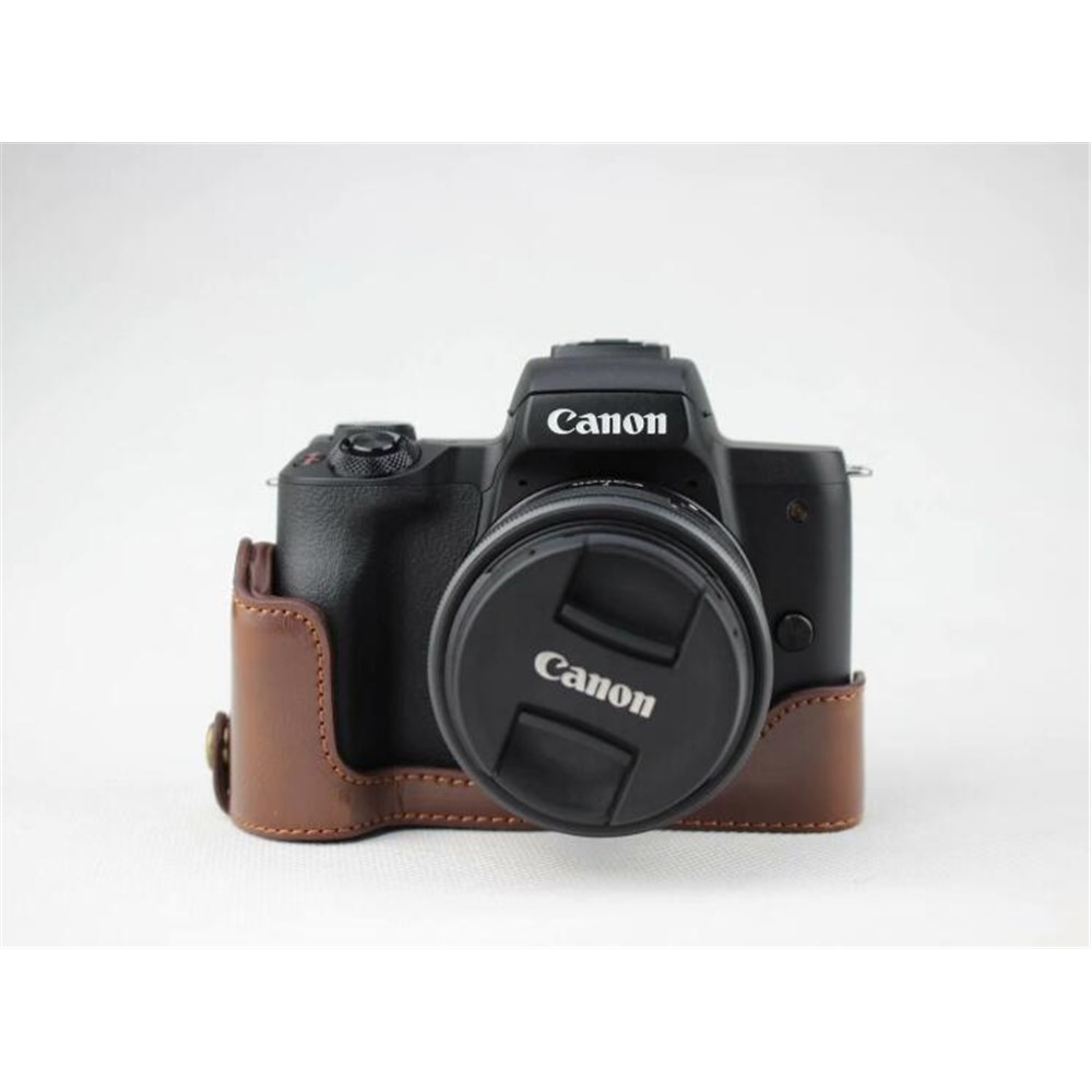 PU Leather Camera Half Case Bottom Mount Cover for Canon EOS M50 - Coffee-10