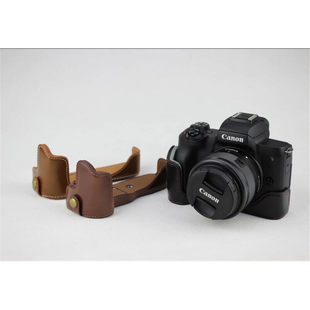 PU Leather Camera Half Case Bottom Mount Cover for Canon EOS M50 - Coffee-13