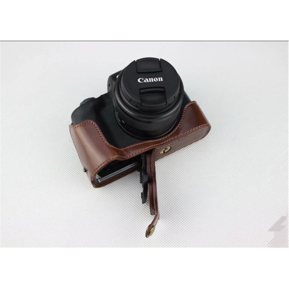 PU Leather Camera Half Case Bottom Mount Cover for Canon EOS M50 - Coffee-4