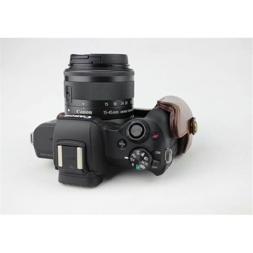 PU Leather Camera Half Case Bottom Mount Cover for Canon EOS M50 - Coffee-5