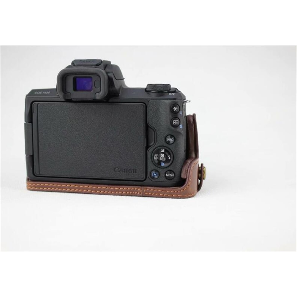 PU Leather Camera Half Case Bottom Mount Cover for Canon EOS M50 - Coffee-7